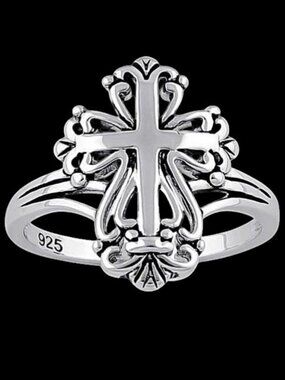 925 STERLING SILVER  Antique Style Dainty Cross Ring
